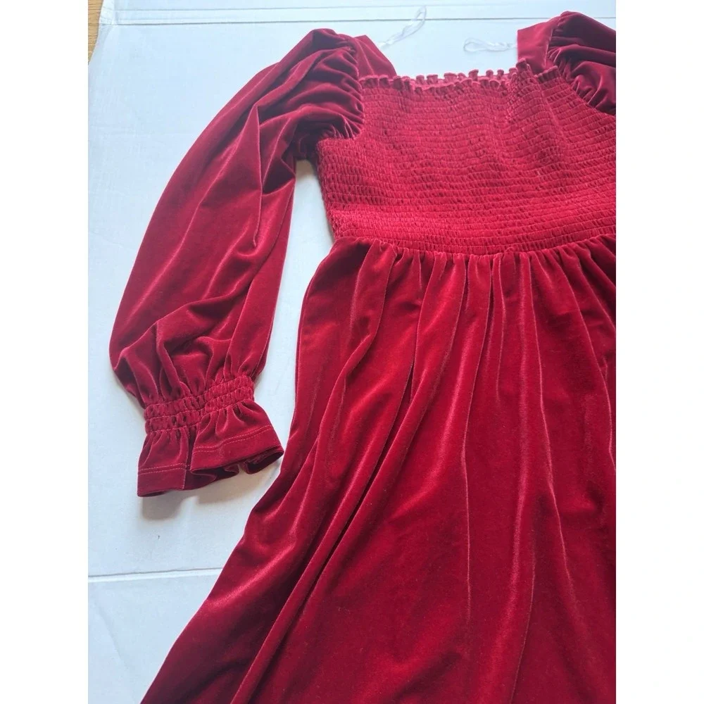 BONNIE JEAN Big Girl's 16 Red Smocked & Ruffled Velvet Dress